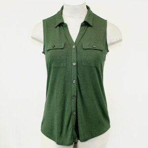 NWT TALBOTS Linen Blend Olive Green Sleeveless Top, Retail $50